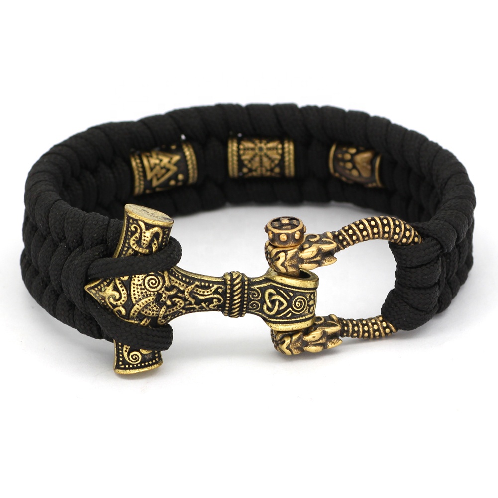 Jewelrox Viking Jewelry Stainless Steel Thor Hammer 100% Handmade Weaving Paracord Viking Bracelet