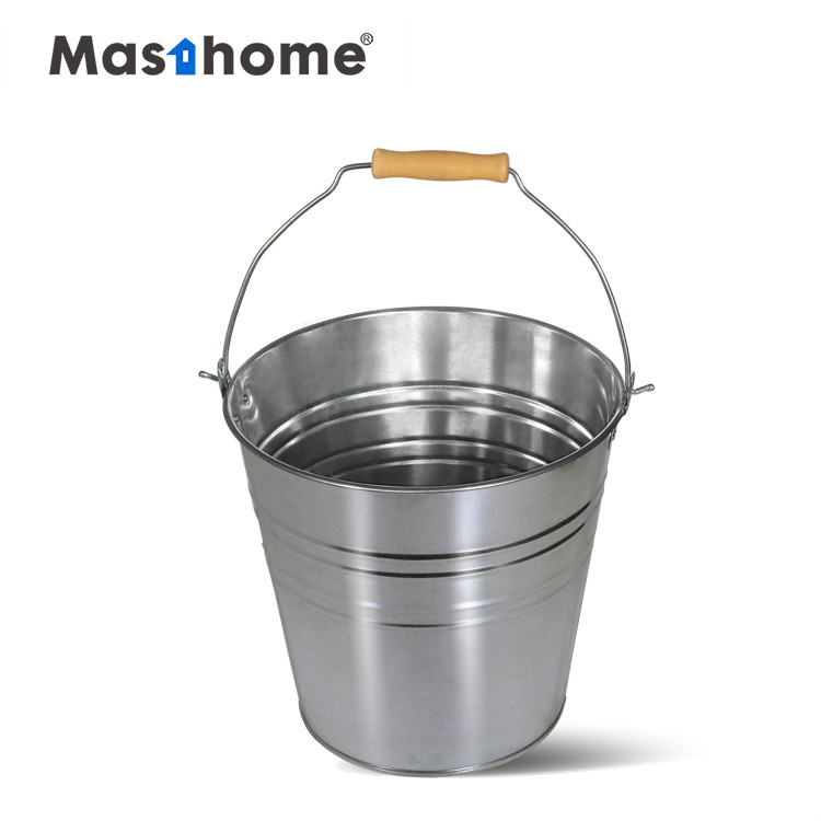 Стальное ведро Masthome с деревянной ручкой