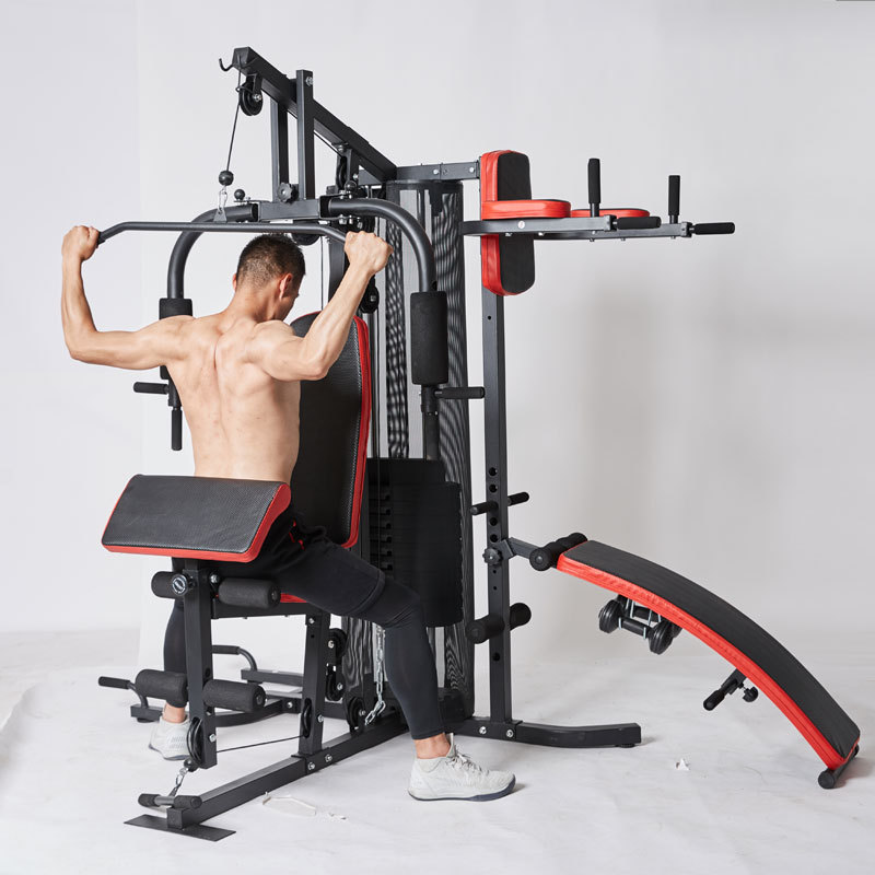 Real Home 3 Person Gym Equipment Multi Station Bench Machine Squat Hand Weights Set Pull Up Excercise