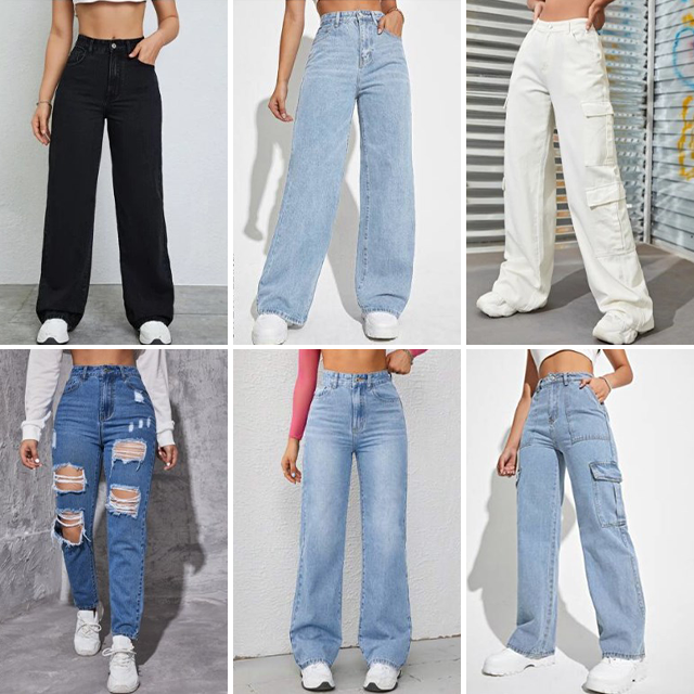 Wholesale elastic sexy slim fit women's fashionable jeans stock women's wide leg pants long pants mixed random shipment