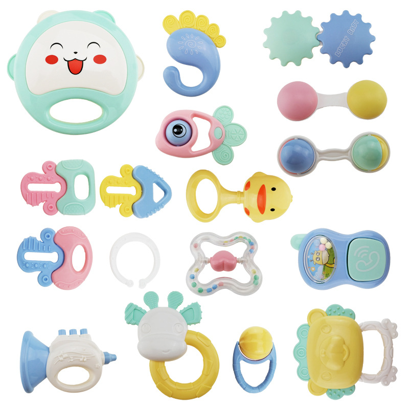 17pcs Baby Rattle Teething Toys Infant Grasping Grab Toys,Rattles Set with Storage Box for Toddler Newborn Baby