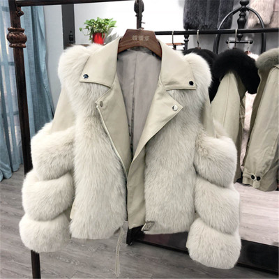 10% скидка, 2020, зимняя мотоциклетная Меховая куртка из овечьей кожи, модель, дизайнерское Женское пальто из лисьего меха, модные женские пальто из натуральной кожи