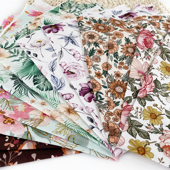 Low MOQ Digital Print Floral Fabric Designer Twill Baby Texture Cotton Textile Customized Colorful Cotton Twill Stock