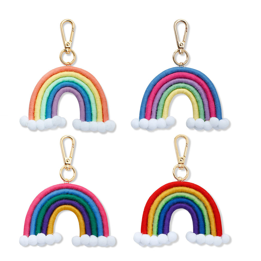 ins hot-selling rainbow pendant hand-woven car keychain female cloud bag ornaments factory customization