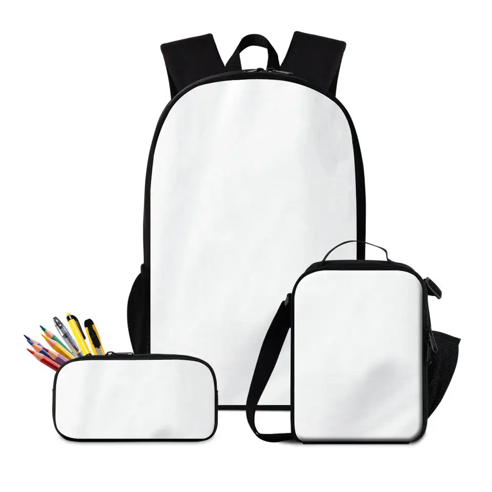 3pcs Set Sublimation Blank Printing Children Backpack School Bag Dye Sub Backpack Pencil Bag Cooler Bag