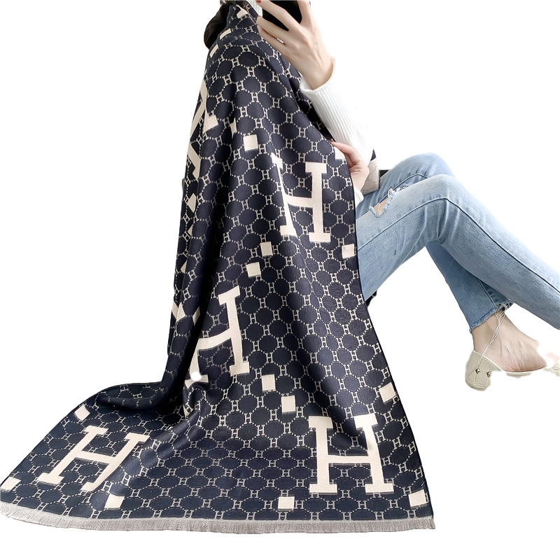 Trendy Other Scarves New Fashion Accessories Western Style Famous Brand H letter Cashmere Acrylic Double Colors Scarf for Women