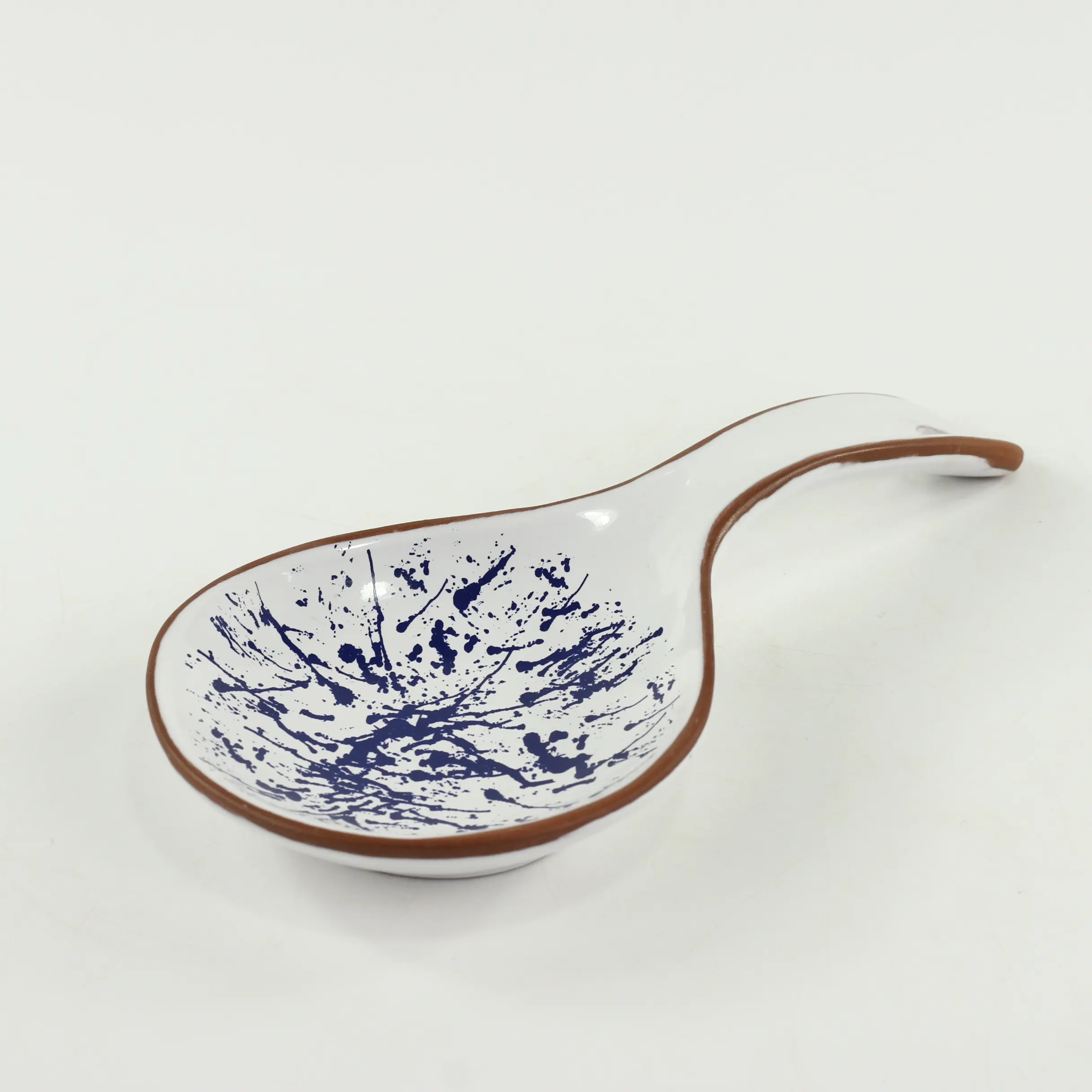 Terracotta stoneware blue decal ceramic decorative spoon rest holder for kitchen