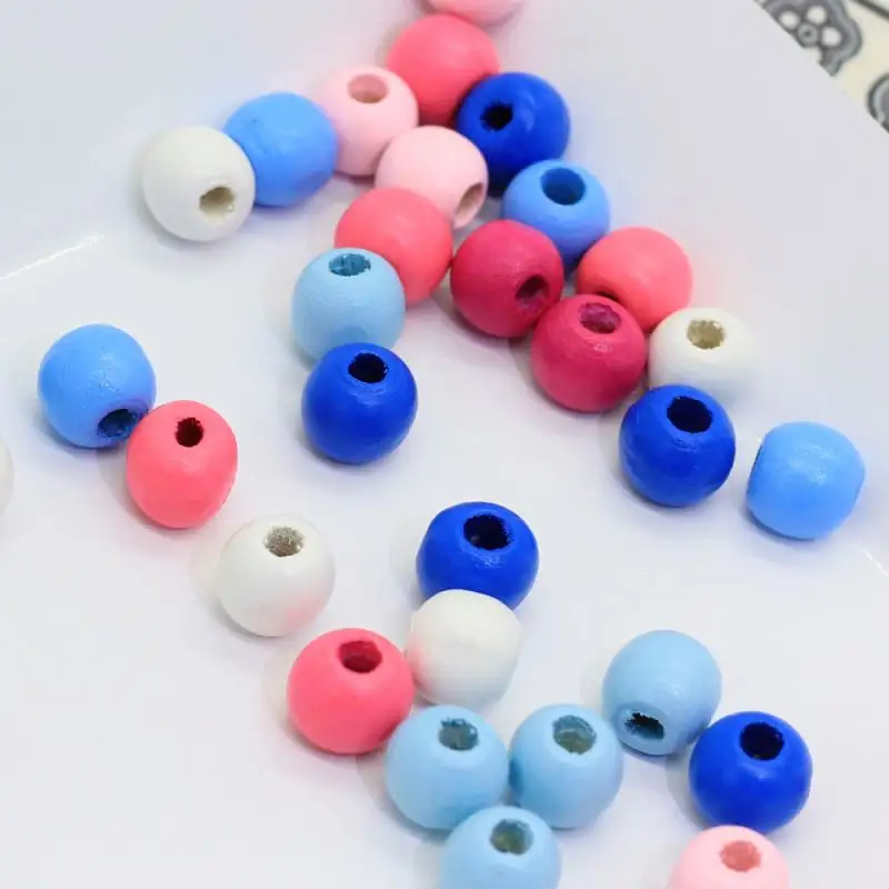 Lovely Colorful Wooden Tiny Pony Beads Large Middle Hole For Kids Bracelet Hairbands Making Accessories