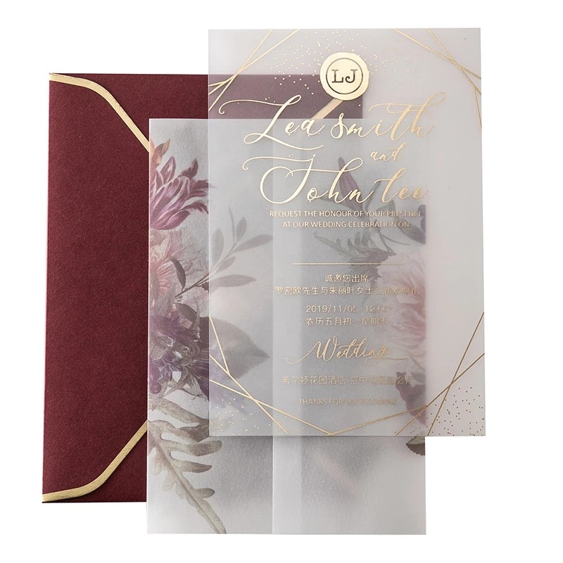 Customized European Luxury Wedding Fashion Gold Foil Flower Theme Wedding Invitation