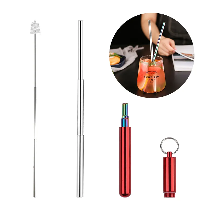 Amazon Hot Sell Retractable Stainless Steel Collapsible Telescopic Straws
