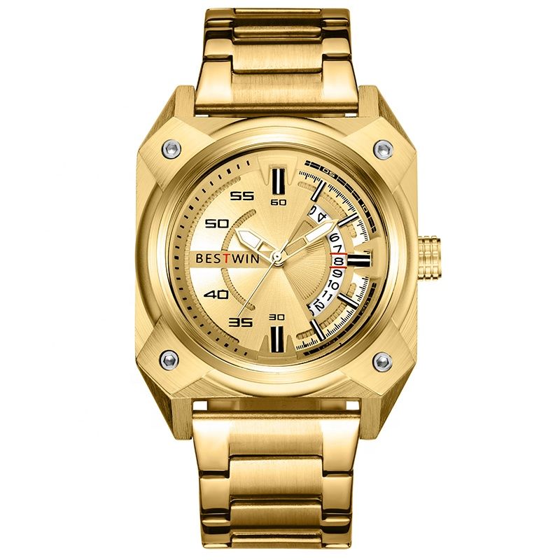 BESTWIN 6772 Top Brand Luxury Military Fashion Sport Men Gold Watches Man Casual Chronograph Wristwatches Relogio Masculino