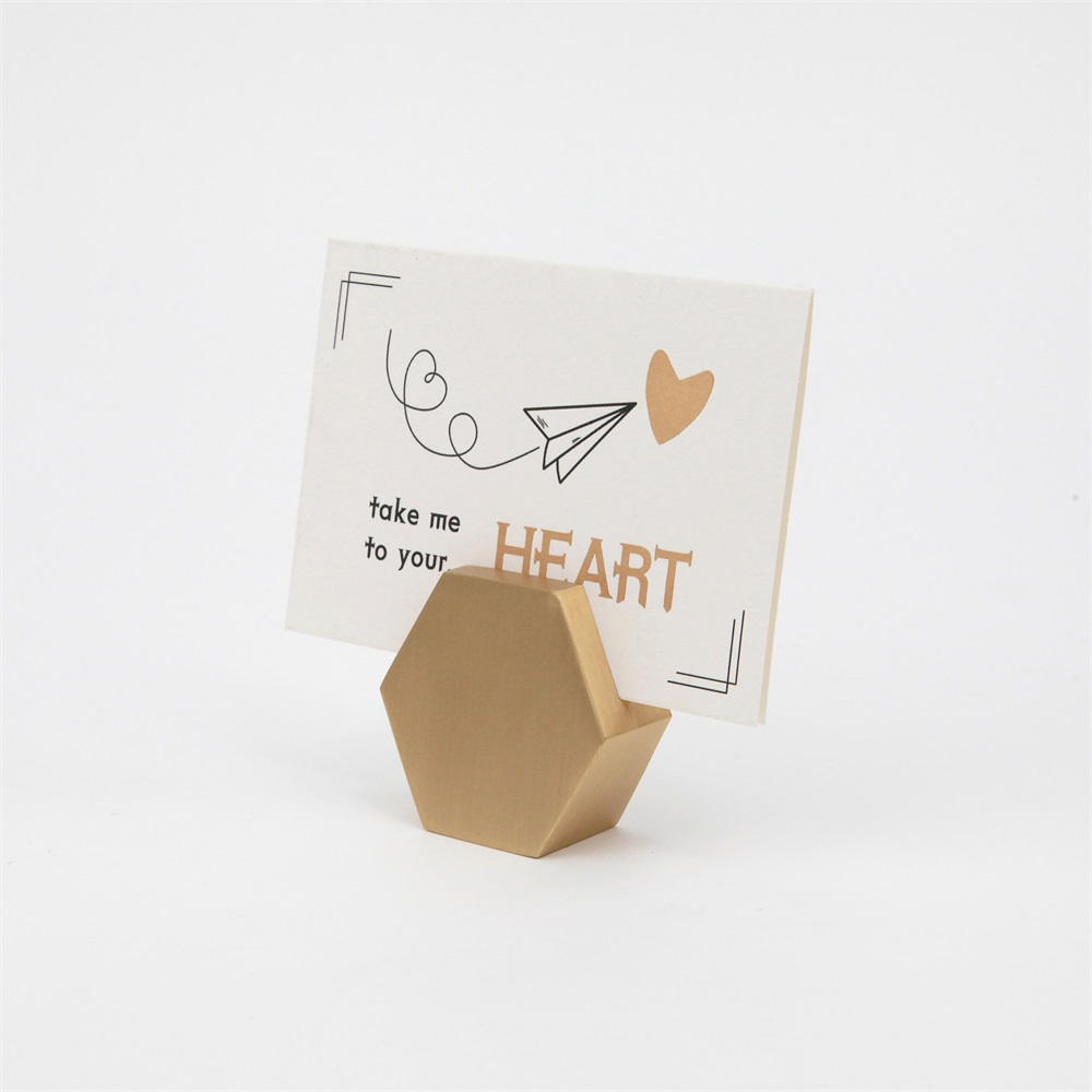 MAXERY Solid Brass Table Number Stands Hexagon Photo Display Business card stand for Restaurant And Hotel