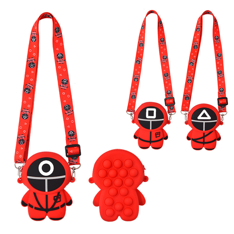 New design squid game key chain fidget toy bag custom shape silicon pouch coin purse kid