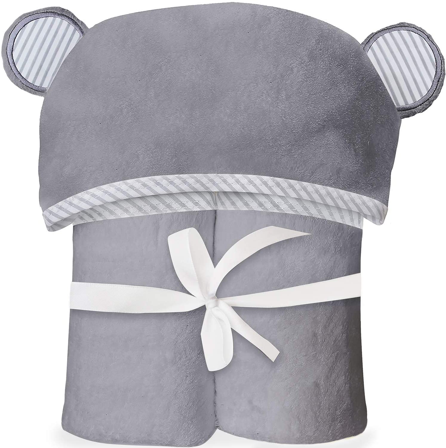 ISHARE Grey Bamboo Hooded Towel for Kids & Babies Soft Thick Absorbent 35"x35" Bear Ears with Hood for Newborn baby