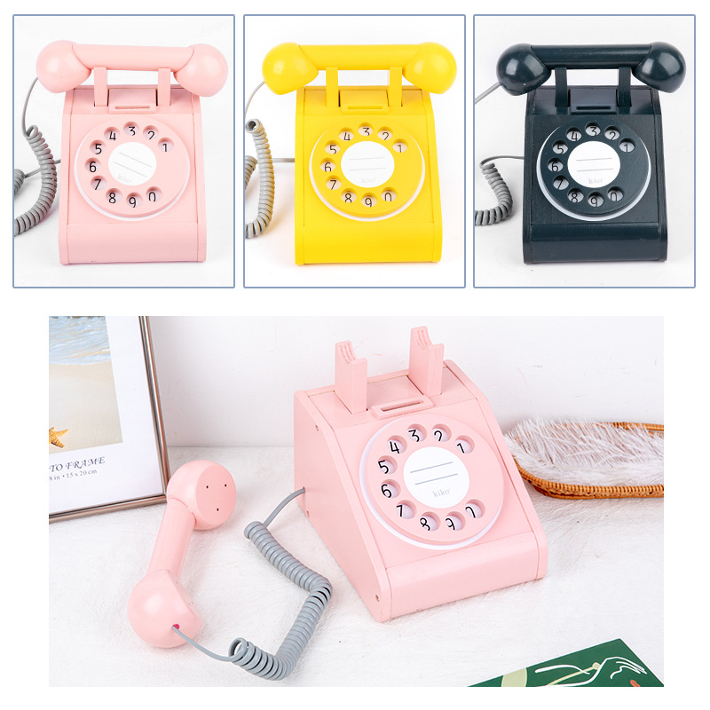 Kindergarten simulation play house toy wooden pink princess telephone coin-operated telephone