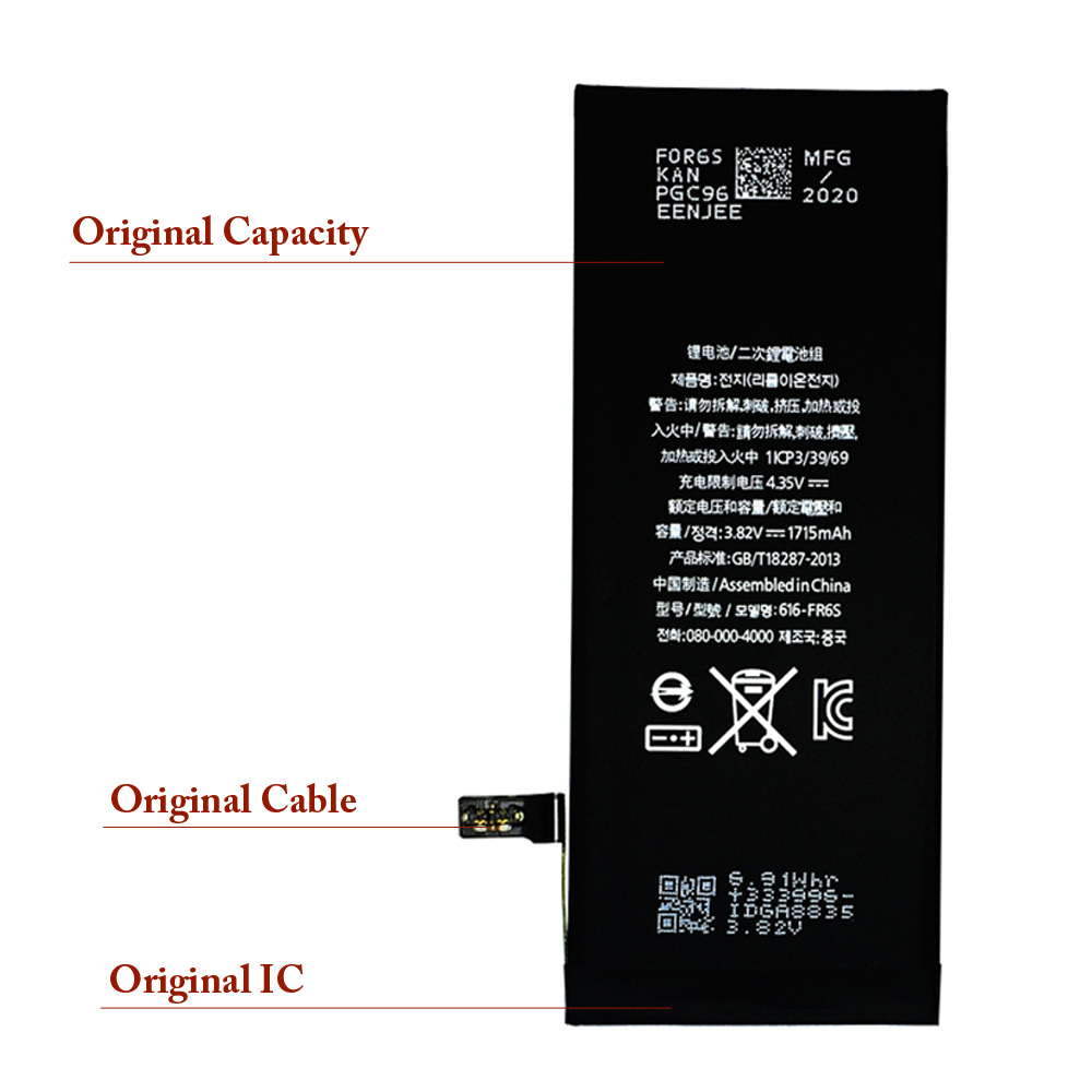Аккумулятор для телефона Iphone 6S, Заводская оригинальная IC ORG Qlty 100% тест, 0 циклов, замена и ремонт