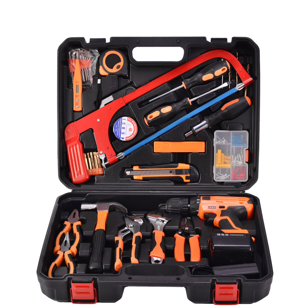 Multi-function 12V Lithium Battery Drill Household Hand Tools Kit 110 Piece Wrench Drill Tools Set Box