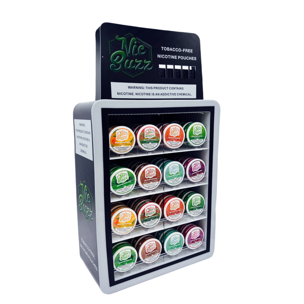 Factory Supply Juice Head Nicotin Zyn Pouches Counter Top Display Rack Acrylic Display Stand For Tobacco And Smoke Shop