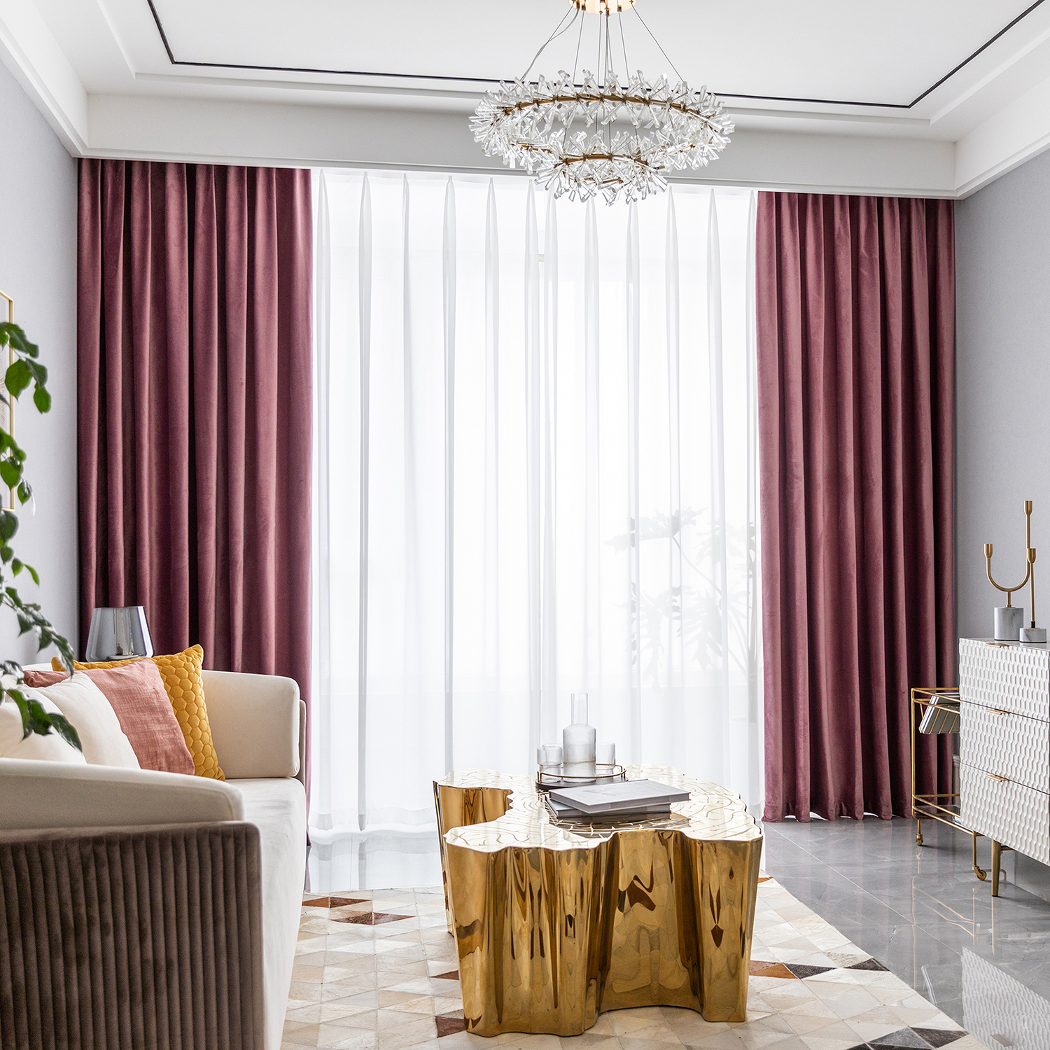 INS hot sale Dirty Pink super soft Dutch velvet high shading Heat insulation velvet blackout curtain for living room luxury