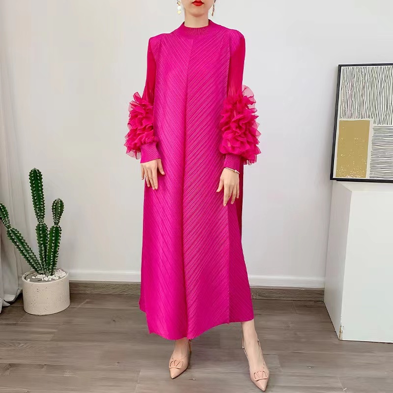 Design Sense Long Dress Popular New Vestido Style Solid Color Temperament Loose Large Pleated Women's Elegant Dress