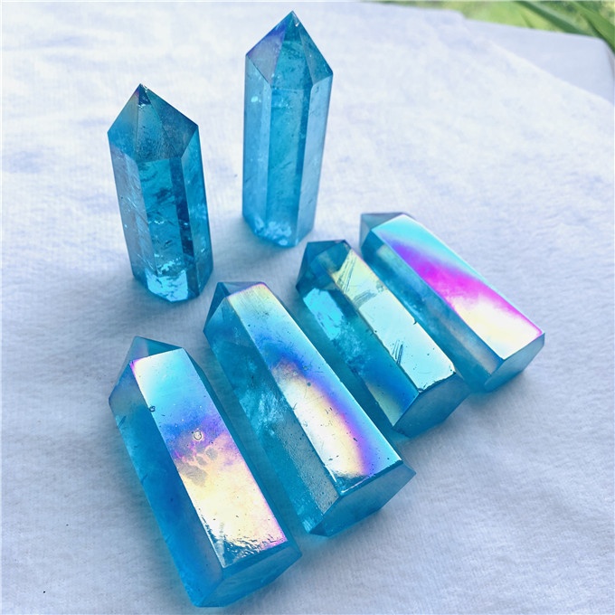 Натуральный прозрачный кварцевый гальванический Кристалл aura blue crystal wand healing