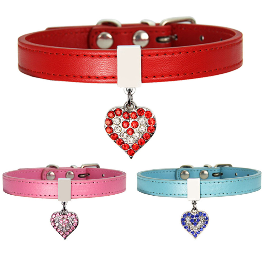 2021 Fashion Small Pet Rhinestone Jewelry Necklace Dazzling Cute Cat Dog Heart Gift Personalised Neck Collar Diamond Necklaces