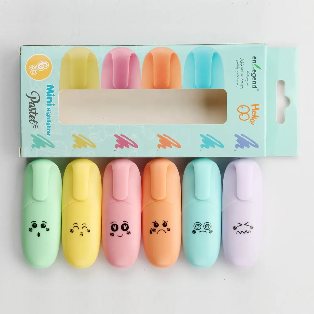 Office and school style multi colored pastel mini highlighter marker pens for children