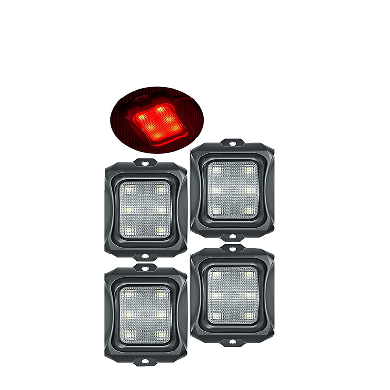 MICTUNING C2 Curved Red LED Rock Lights - 4 Pods Underglow Lights Compatible for Car Truck Offroad ATV UTV Boat