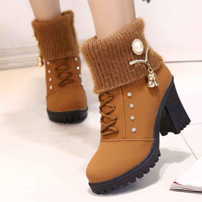 Wholesale New Fashion Ladies PU Leather ankle boots women' chunky heel winter elegant boots