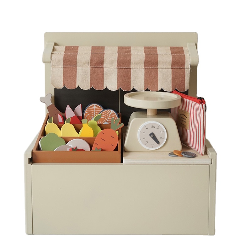 Children's Store Cash Register Toy Pretended Role Play Desktop Small Shop Wooden Kitchen Ice Cream Stall Preschool Toys For Kids