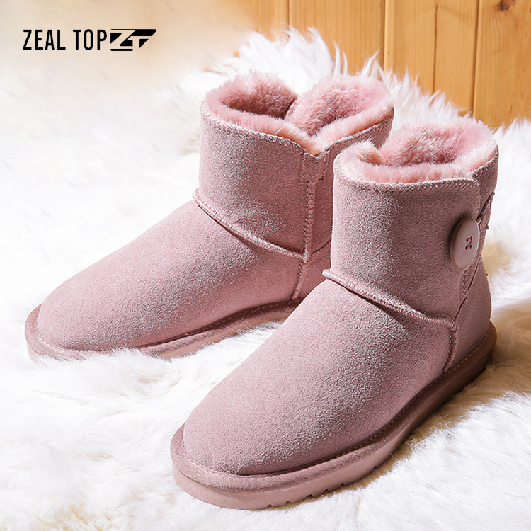 Wholesale Custom Classic Winter Warm Basic Style genuine suede Leather Fluffy Faux Fur Lining Ankle Snow Boots For Women