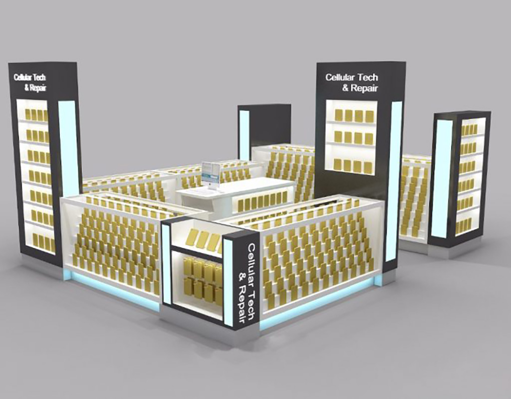 High Quality Modern Creative Mobile Phone Accessories And Repair Kiosk Glass Showcase Design