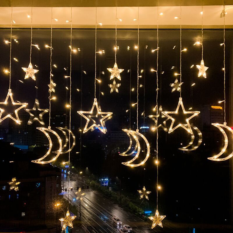 12 Stars 8 Modes Window Outdoor Indoor Wedding Home Bedroom Kids Wall Decorations Safety LED Fairy String Star Curtain Lights