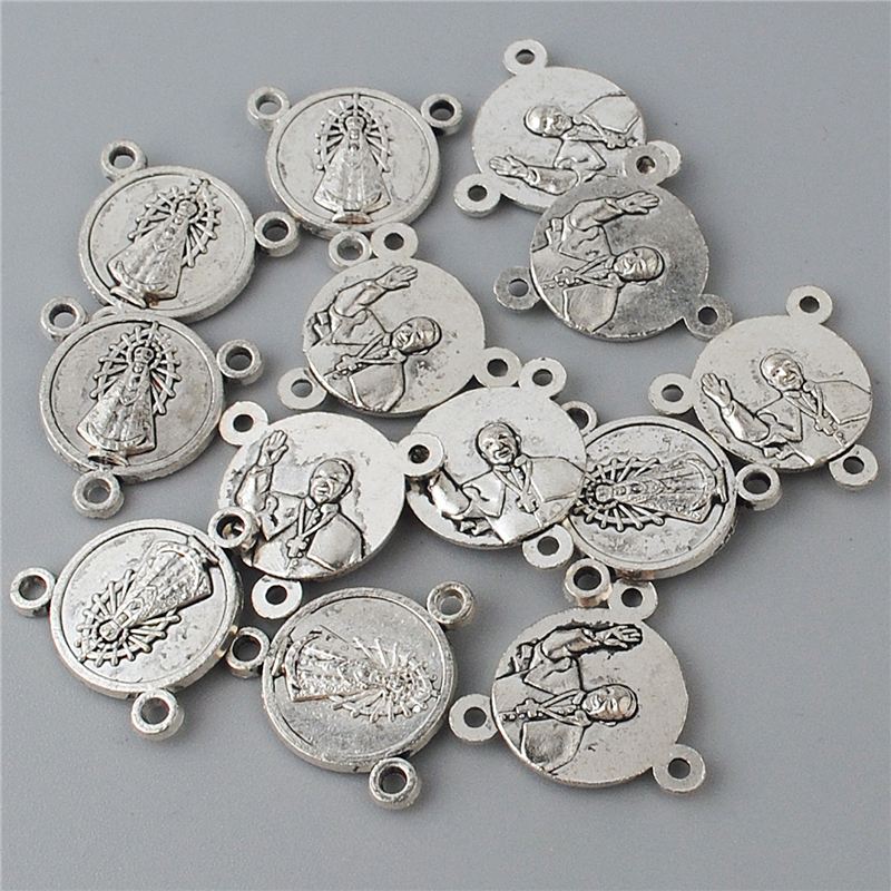 19*19mm Maria and Pope Francis Argentina Catholic Center Piece in Antique Silver Plated for Rosary Making