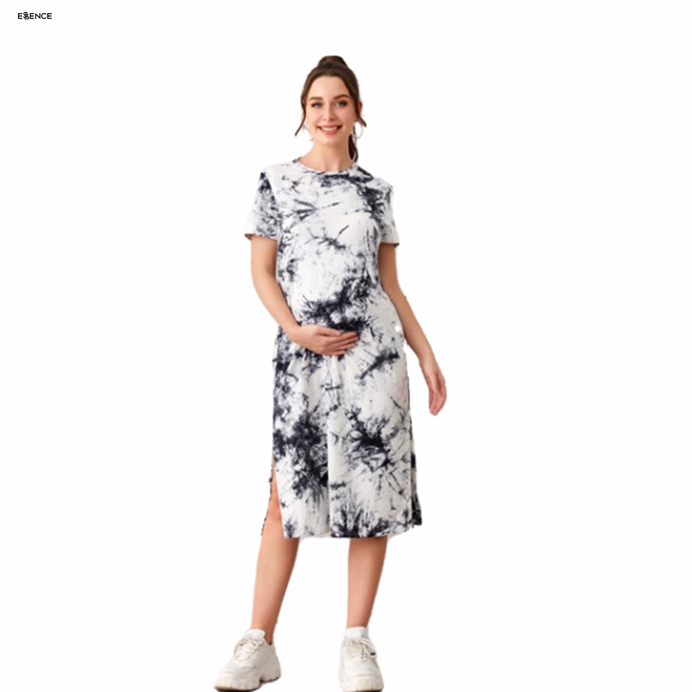 New arrival women breathable staylash long clothing pregnant round neck tie dye sleepwear maternity cotton spring OEM underwear