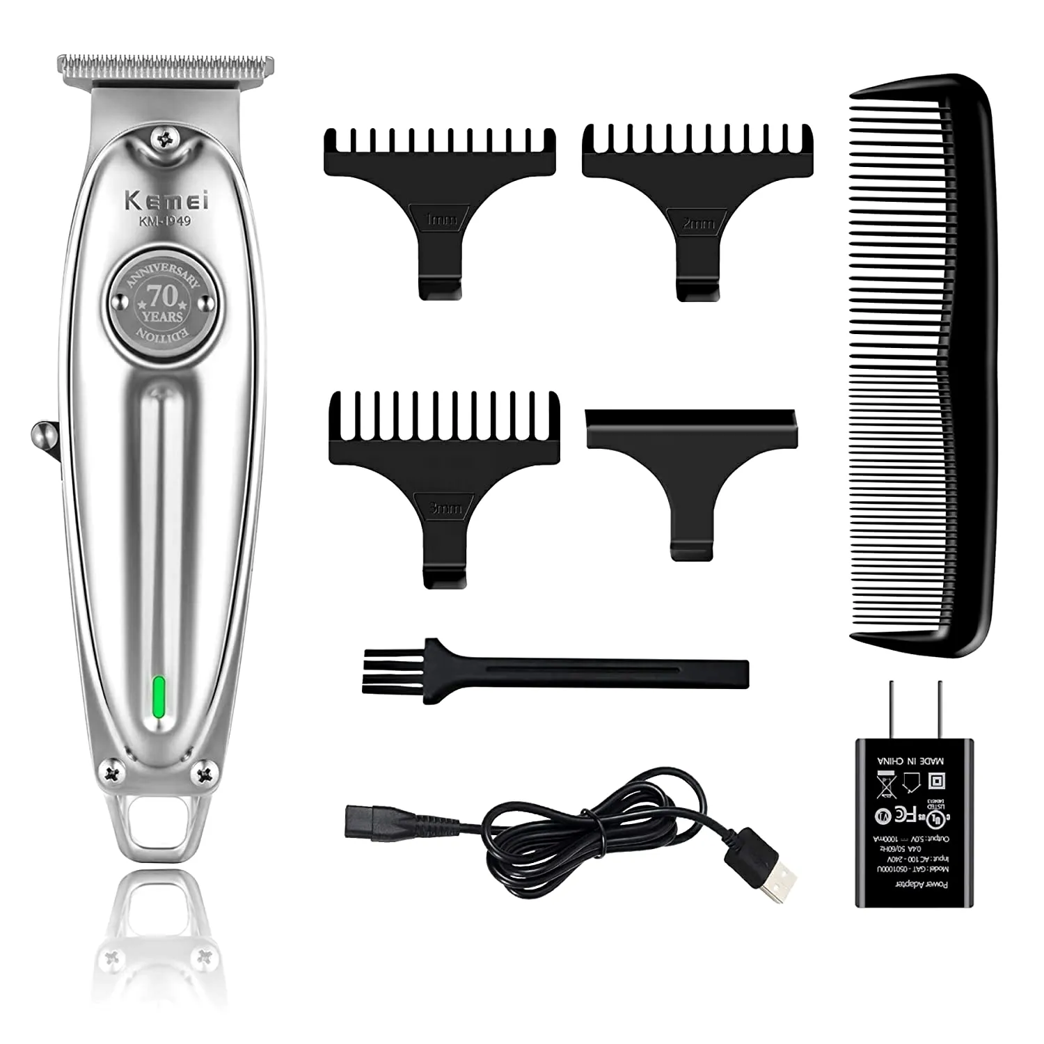 Cordless Rechargeable Quiet Kemei Professional Beard Hair Trimmer with 0mm Bald Blade Hair Clippers for Men Stylists and Barbers