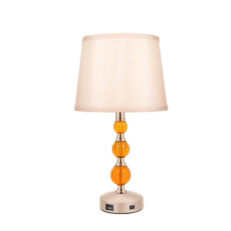 Touch dimming orange crystal desk lamp with USB and type-c Charging Ports night light table lamps led lamp