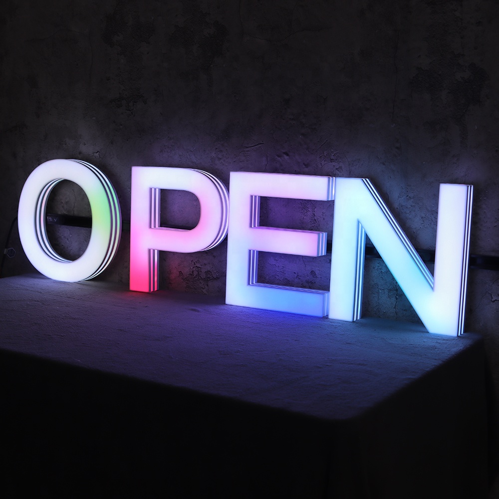 Factory led channel letter sign led neon sign luminous letters OPEN RGB track letter sign