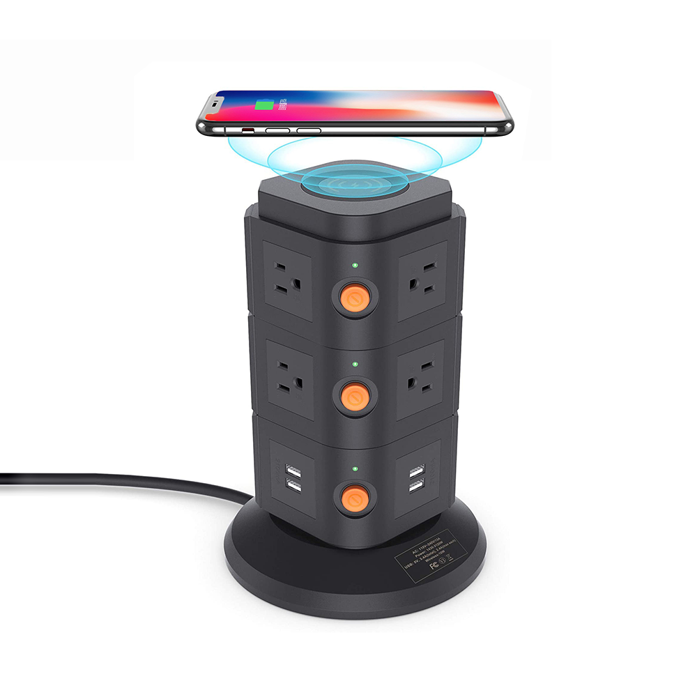 Американские 10 розеток, 4 USB-порта, 110 В, 3 в 1, беспроводное зарядное устройство, стабилизатор напряжения, сетевой фильтр с индивидуальным переключателем