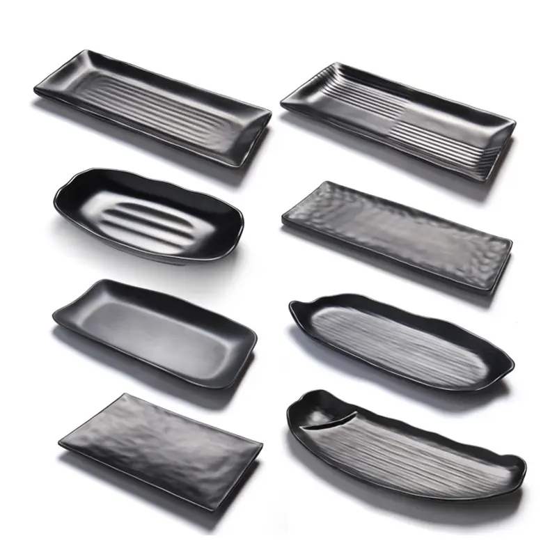 Custom Print Black Color Frosted Rectangular Melamine Plates for Hotel and Restaurant