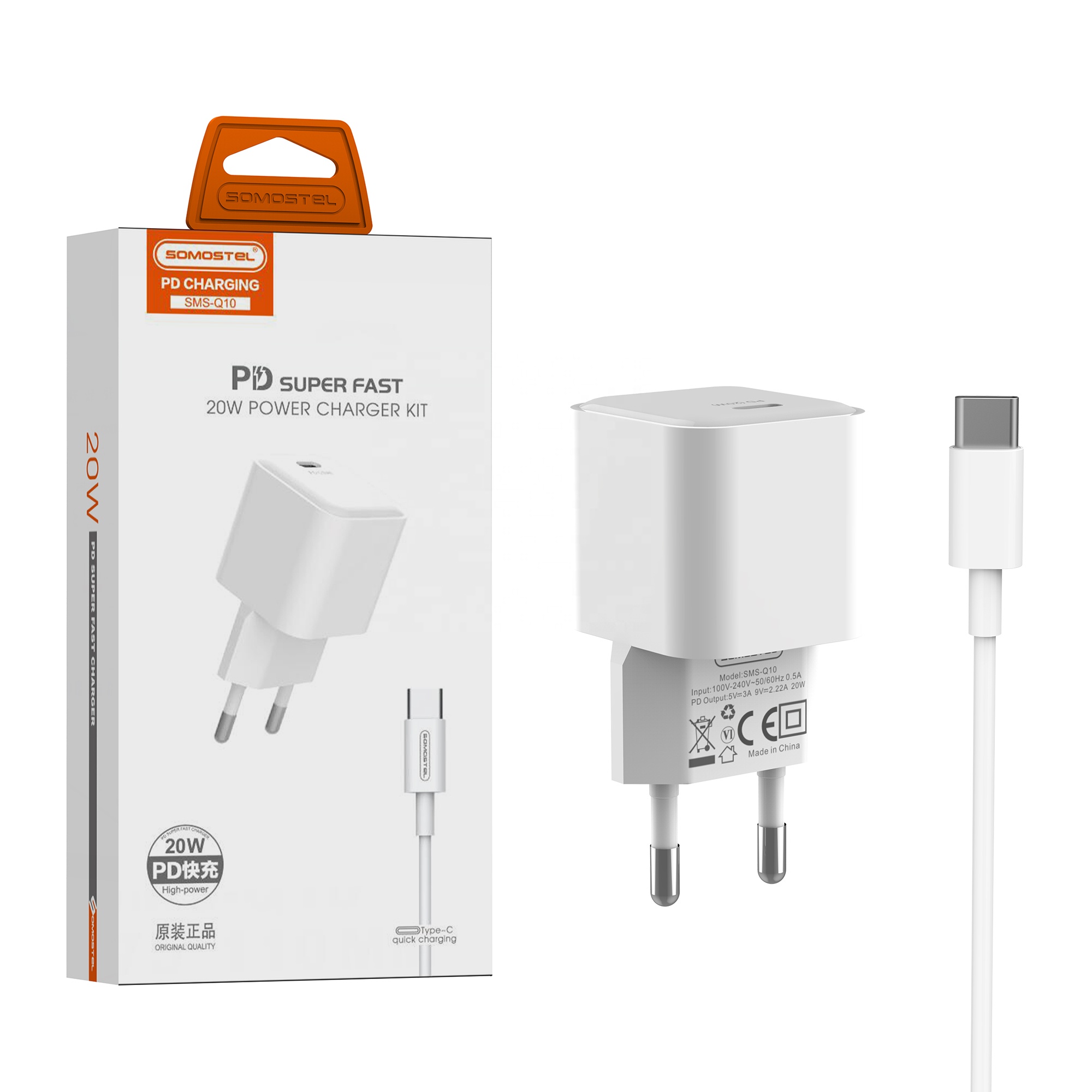 Быстрое зарядное устройство Somostel PD высокой мощности 20 Вт, адаптер с USB-кабелем, зарядное устройство Usb для Iphone/Type-c/V8