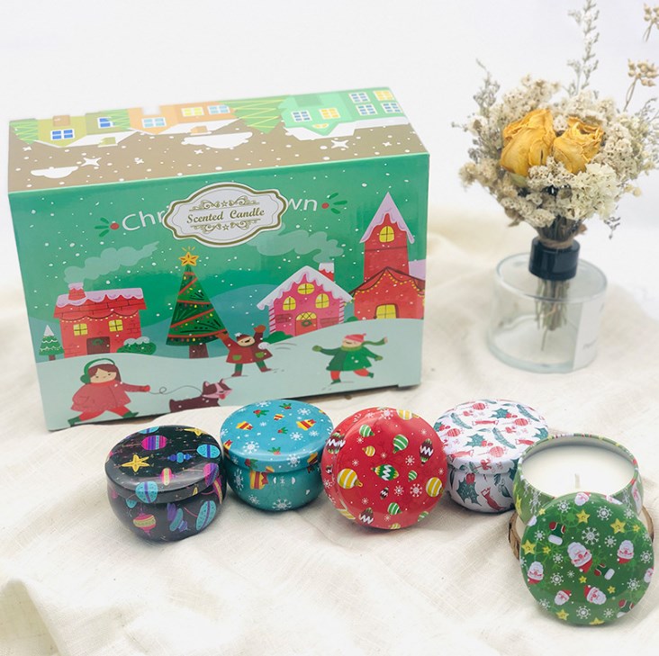 Amazon Hot Sale christmas Soy Wax Scented Candle Luxury Customization Tin Box Gift Set