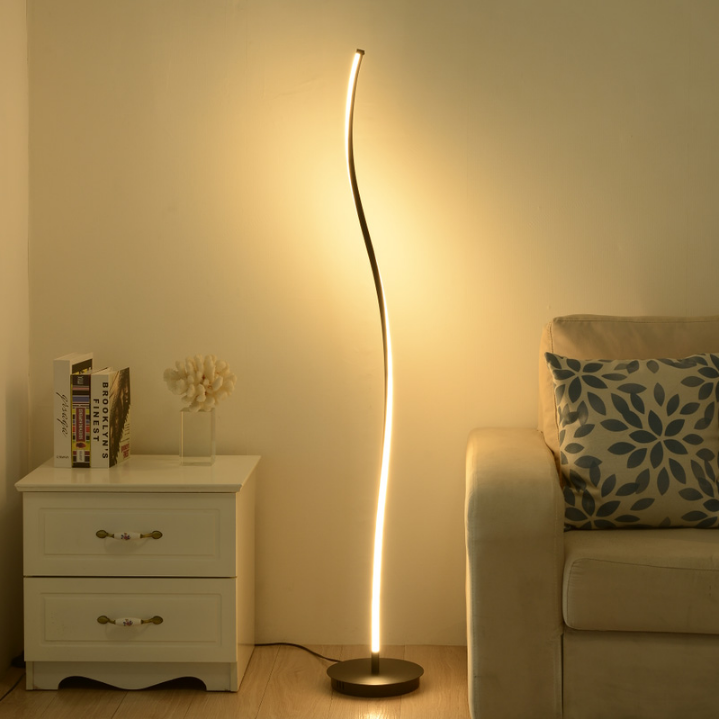 Nodic black white minimalist modern simple metal curve living room LED stand floor lamp