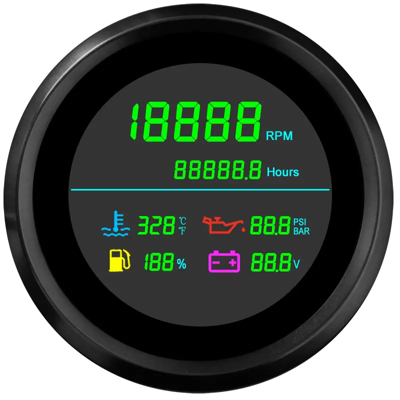 6 in 1 Digital RPM gauge for Boat Motorcycle with Tachometer Hour Meter Water Temperature Oil Pressure Fuel Gauge Voltmeter