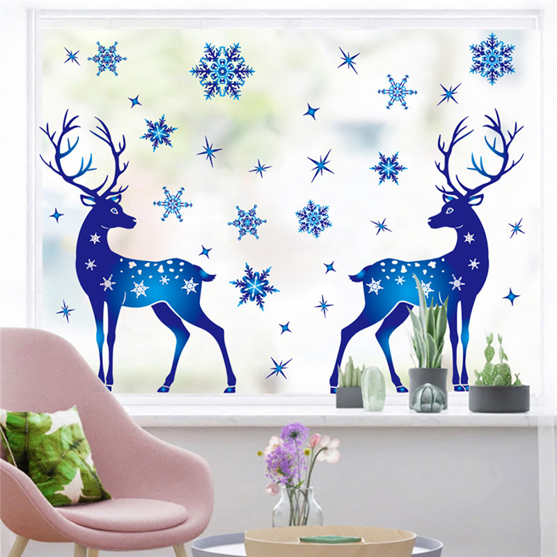 2021 New Christmas Decorations Snowflake Stickers Glass Window Decoration Stickers Christmas Elk Electrostatic Stickers