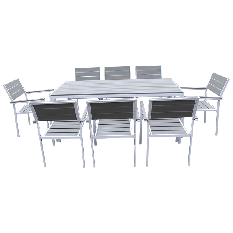 UN Leisure KD design Aluminum ps Wood Dining Table and Chair Set Other Outdoor Furniture Outdoor dining set