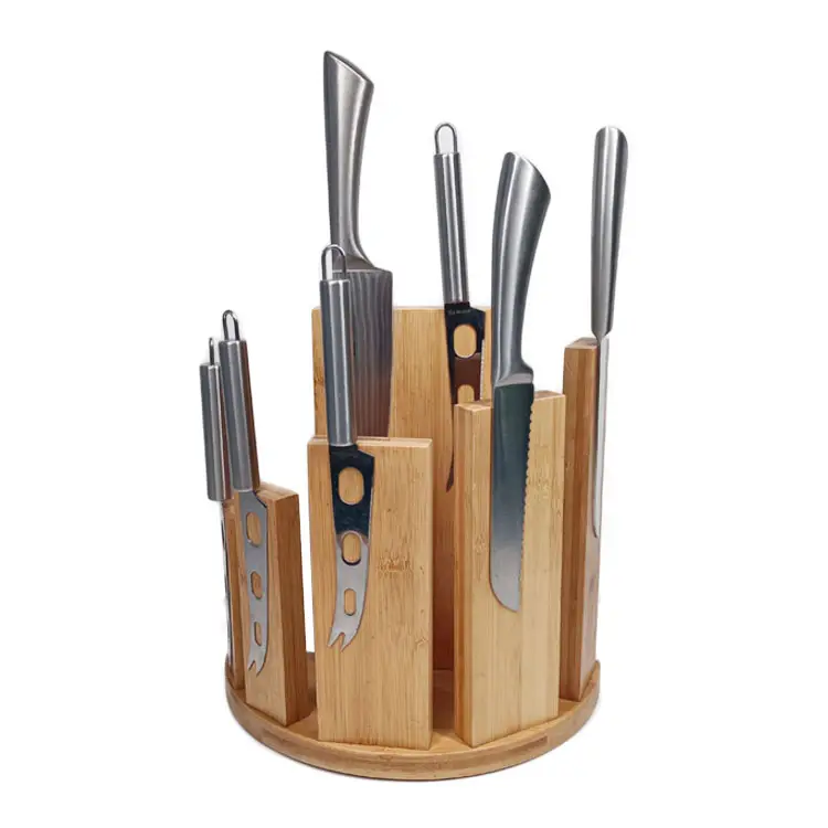 Amazon Hot Selling Rotating Bamboo Magnetic Tool Holder Wood Knife Block Magnetic Knife Strip For Kitchen