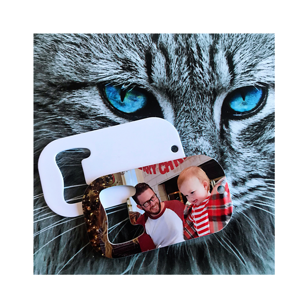 Персонализированные нержавеющая сталь пива открывалка для бутылок Dog Tag брелок Глянцевая Белая пустая сублимационная печать открывалки