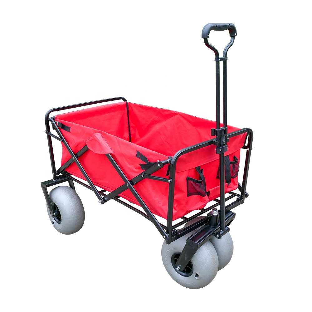 Folding Wagon Cart Collapsible Trolley Cart Folding Beach Wagon with Bubble Wheels