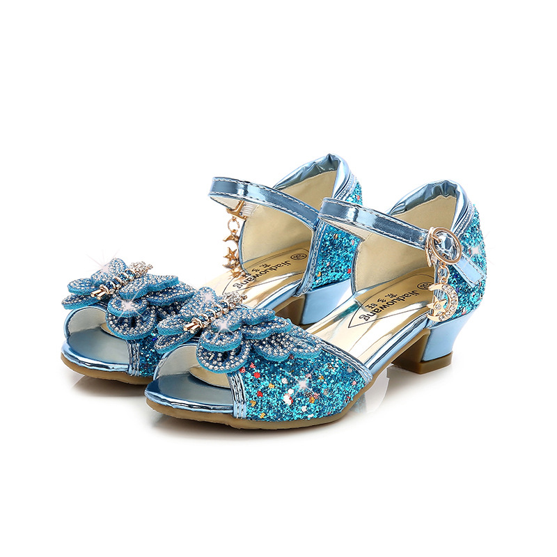 Princess Girls Party Dance Shoes Children Sandals Colorful Sequins High Heels Shoes Girls Sandals Peep Toe Summer Kids Shoes